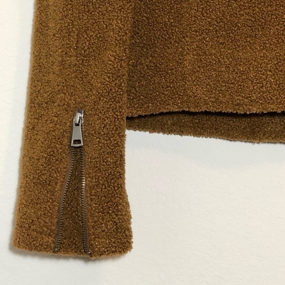 MAX STUDIO Faux Fur Cozy Asymmetrical Moto Zipper Jacket in Cognac size M - Picture 4 of 13